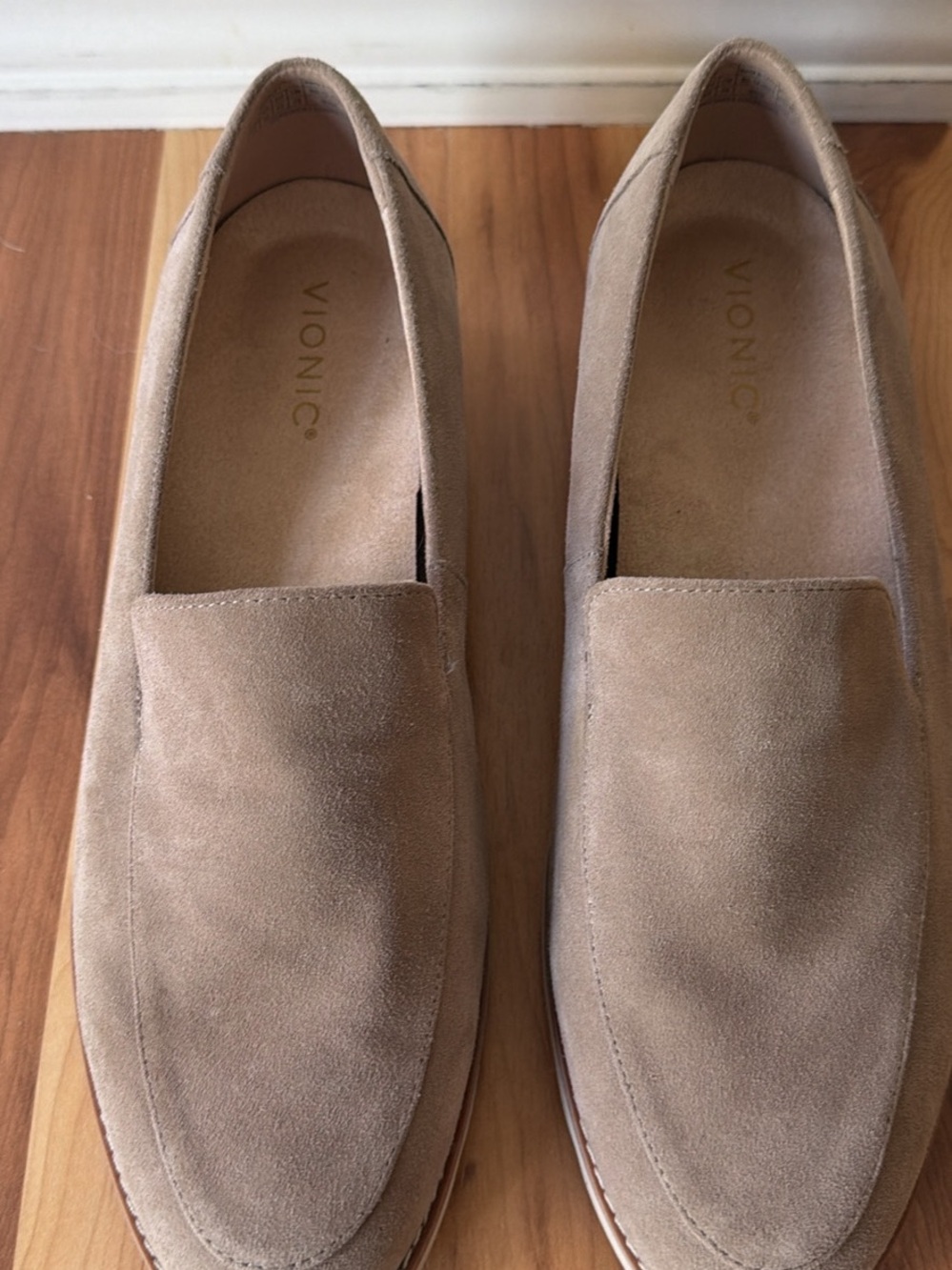 Vionic Taupe Suede Slip-On Loafers